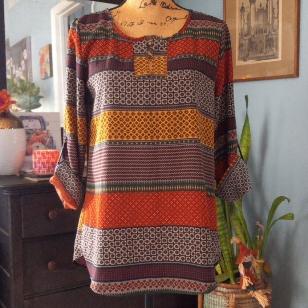 Ezra Multicolored Bohemian Moroccan Print Tunic Top